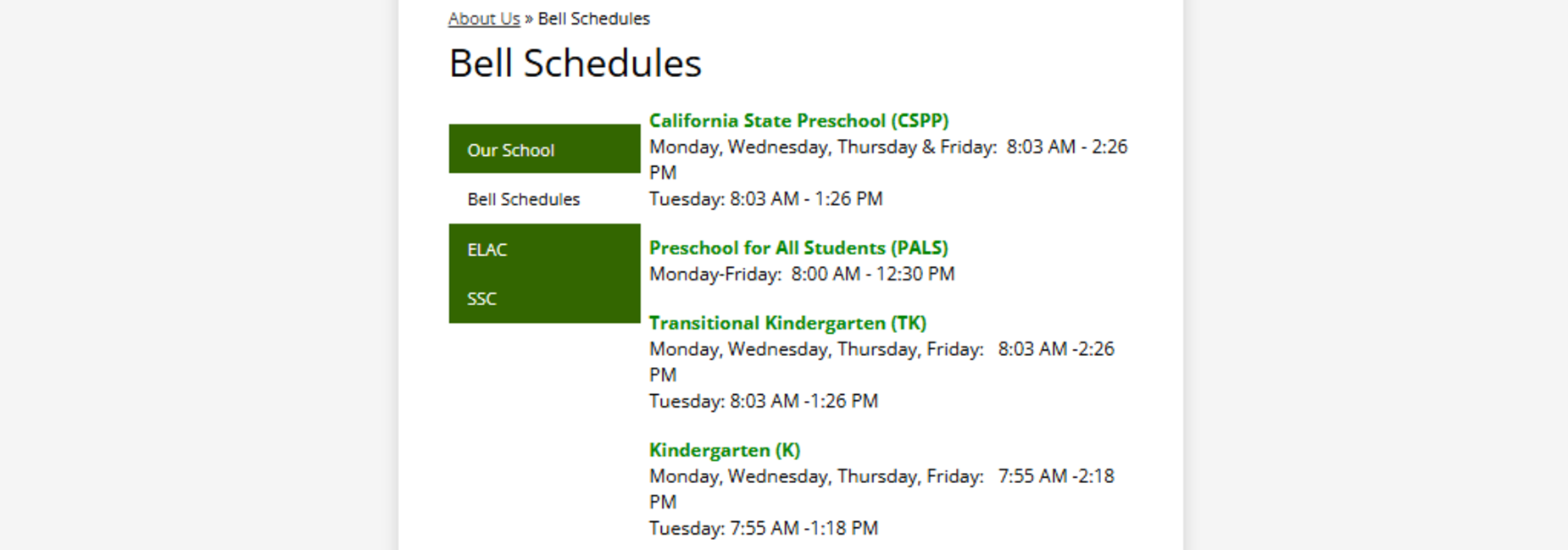Bell schedule