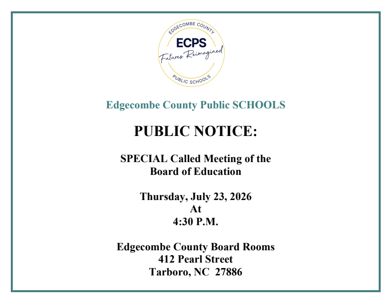 Board of Education Meeting on  Thursday, July 23, 2026 At 4:30 P.M