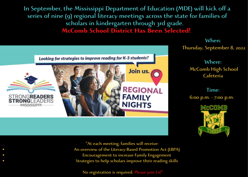 McComb School District Regional Literacy Meeting For Families Of Scholars In Kindergarten Through 3rd Grade