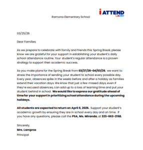 Spring Break Letter