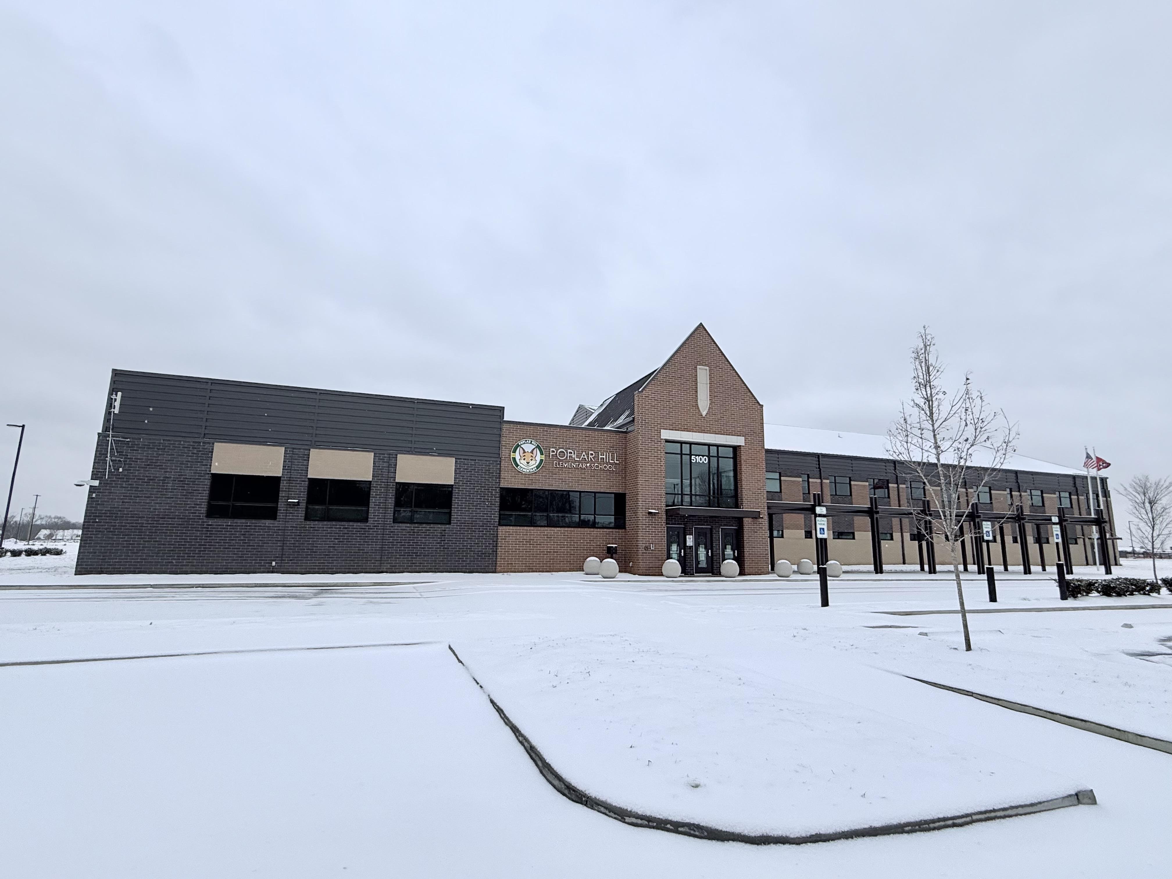 wintery picture of a school