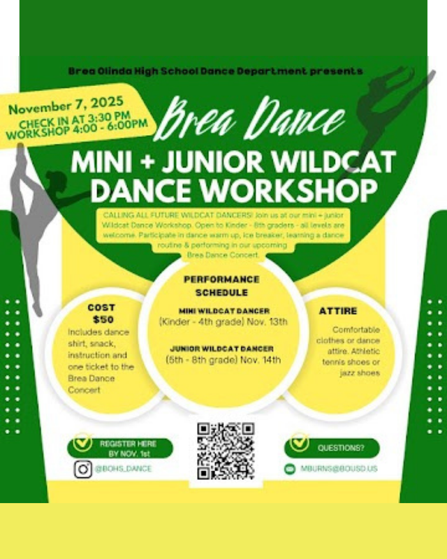 Green and black flyer for a dance workshop with details and graphics.