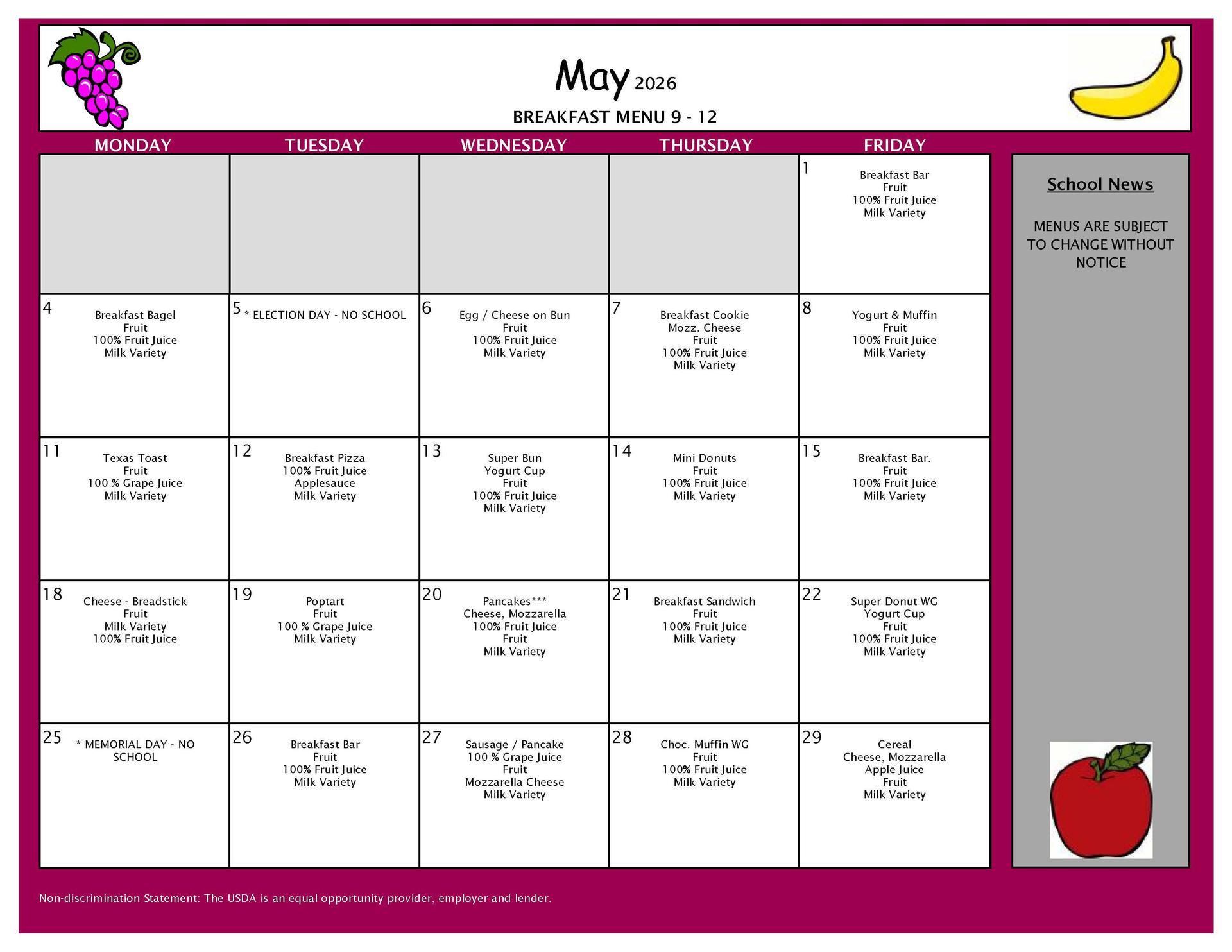 May Breakfast Grades 9-12