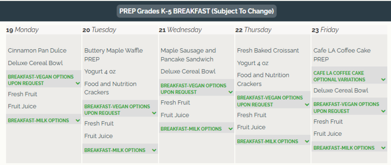 Breakfast menu / Menú de desayuno