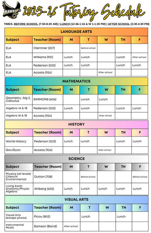 Tutoring Schedule for 1st Semester! Thumbnail Image