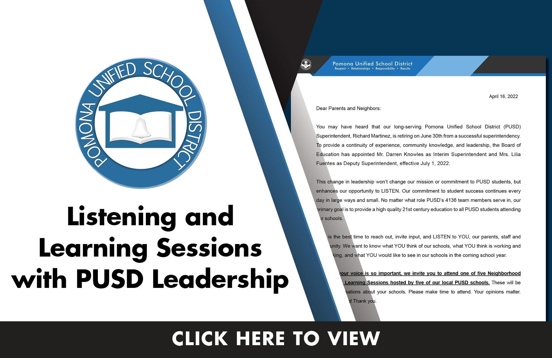 Listening and Learning Sessions with PUSD Leadership