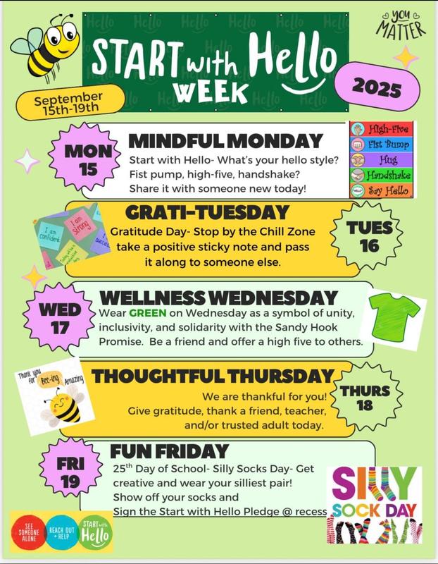 There are daily activities for Start With Hello Week on September 15-19.
