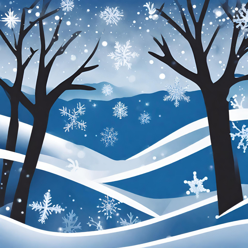 Bold illustration of a winter scene with snow, trees and the night sky.