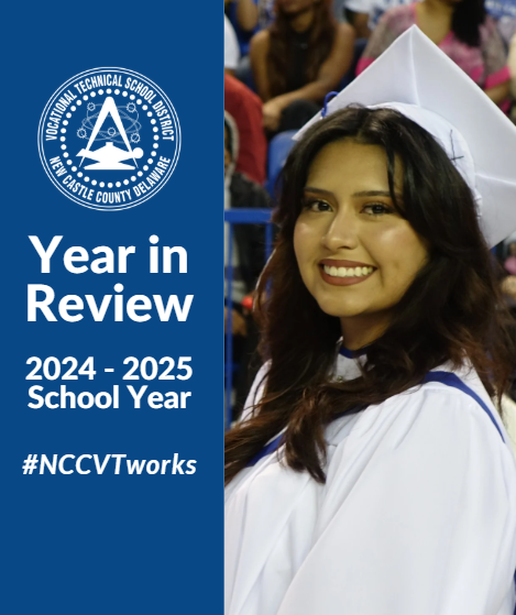 Cover of Year in Review featuring a smiling female graduate