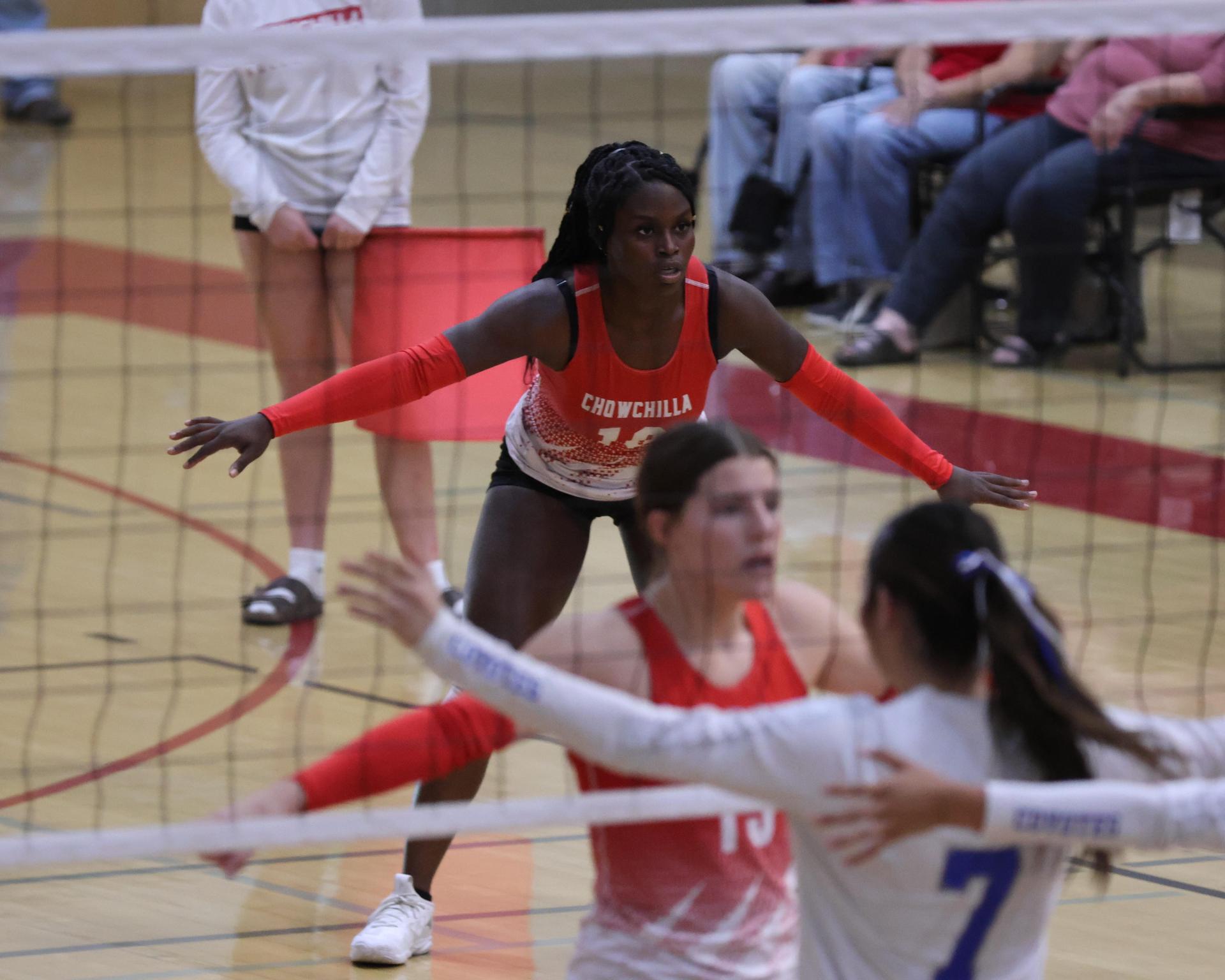 Varsity girls Volleyball playing vs. Madera 30