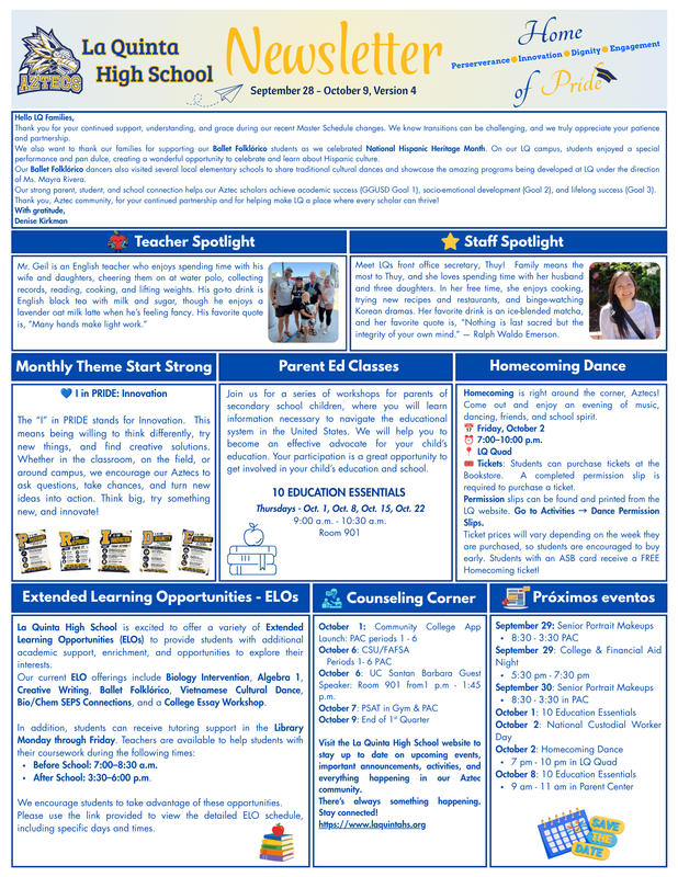 Newsletter Version 4  September 28 - October 9 Featured Photo