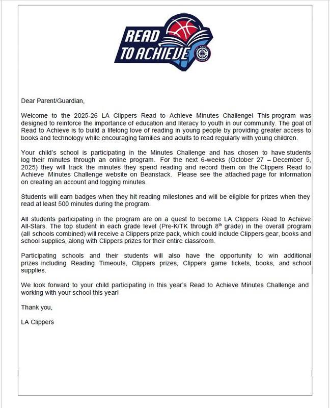 Read to Achieve Letter in English