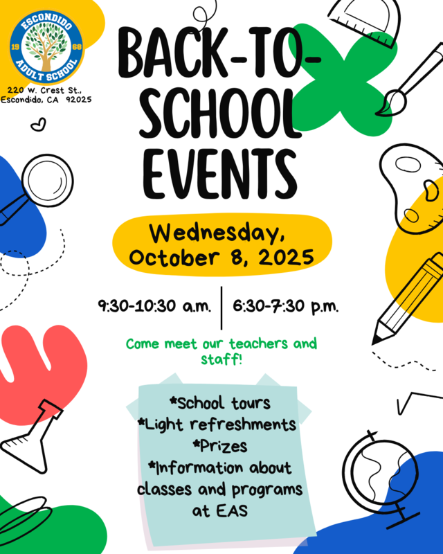 Escondido Adult School Back to School Event!
