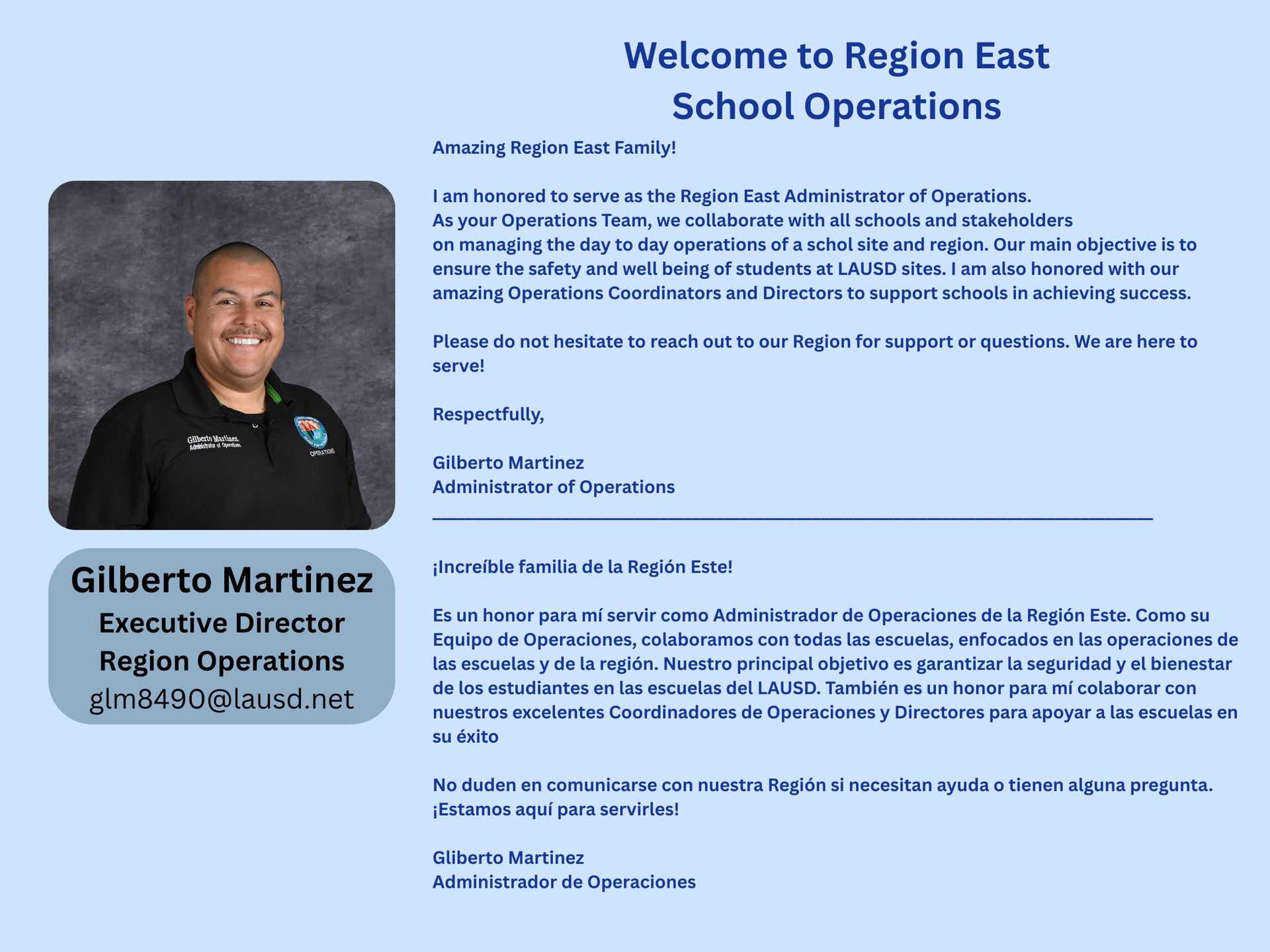 Operations School Support Directory – Operations – Region East