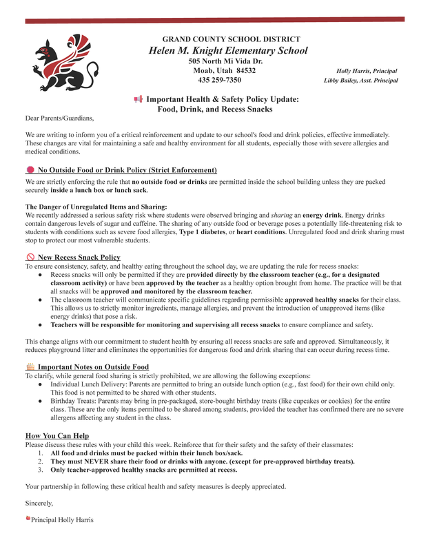 Important Health and Safety Policy Update