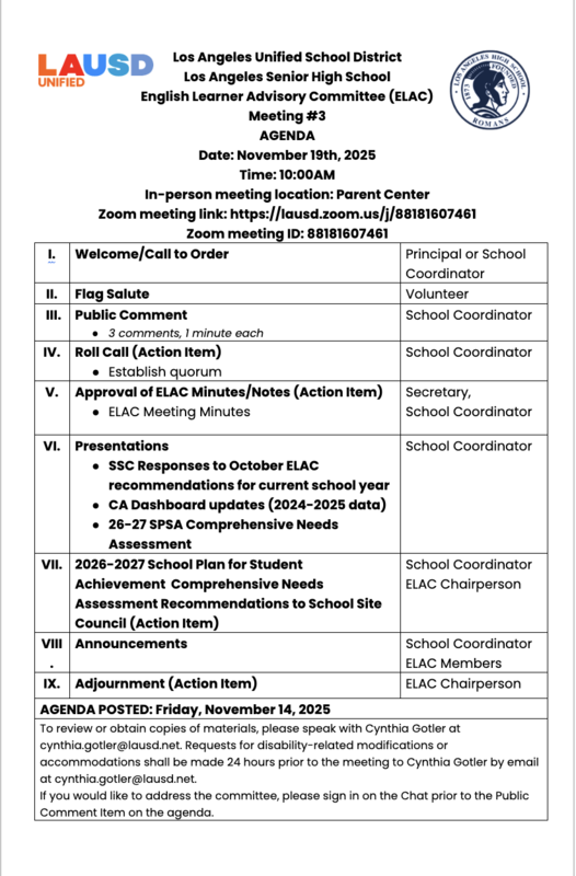 ELAC Meeting Agenda