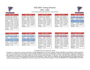 Revised SBAC testing schedule