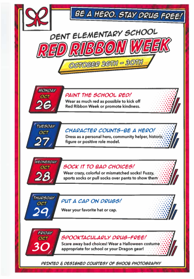 26th - wear red 27th - hero day 28th - socks day 29th - hat day 30th - Halloween Costume day