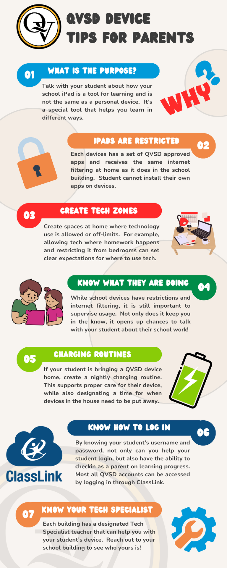 Infographic with tips for parents on managing devices at home.