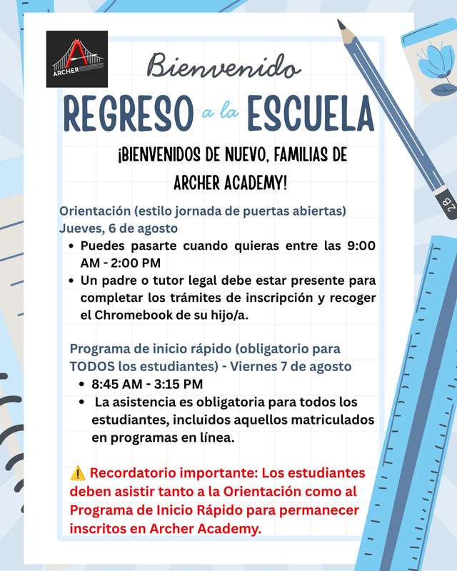 Welcome Back Flyer Spanish