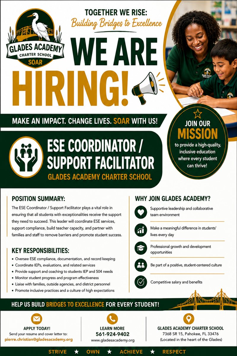 📣 WE’RE HIRING — JOIN THE GLADES ACADEMY TEAM! Featured Photo
