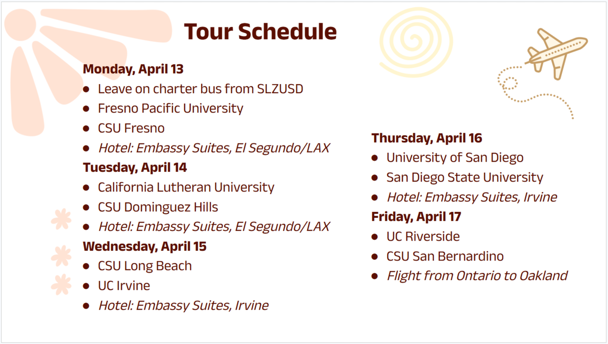 HSI Tour Schedule 