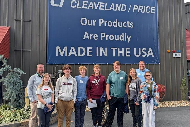 The Penn-Trafford BotsIQ team at Cleaveland/Price; (left to right) Mr. Crompton, Haleigh McCort, Zach Conte, Anthony Longo, Aiden DeRiggi, Cole O’Hern, Logan Beech, Todd Landree (Bots IQ), and Ezza Lapcevic