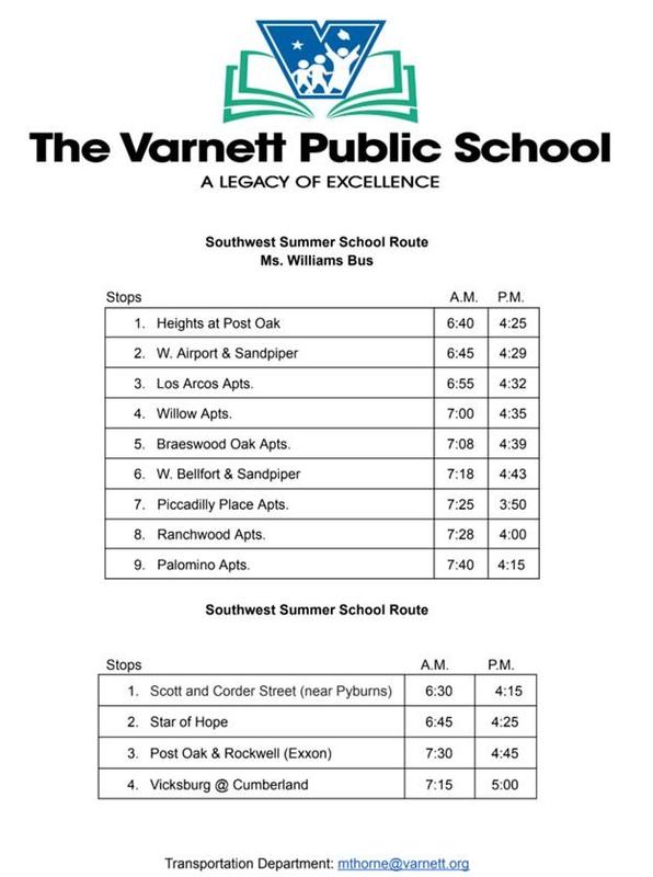 Southwest Students Summer School Bus Routes 2026!