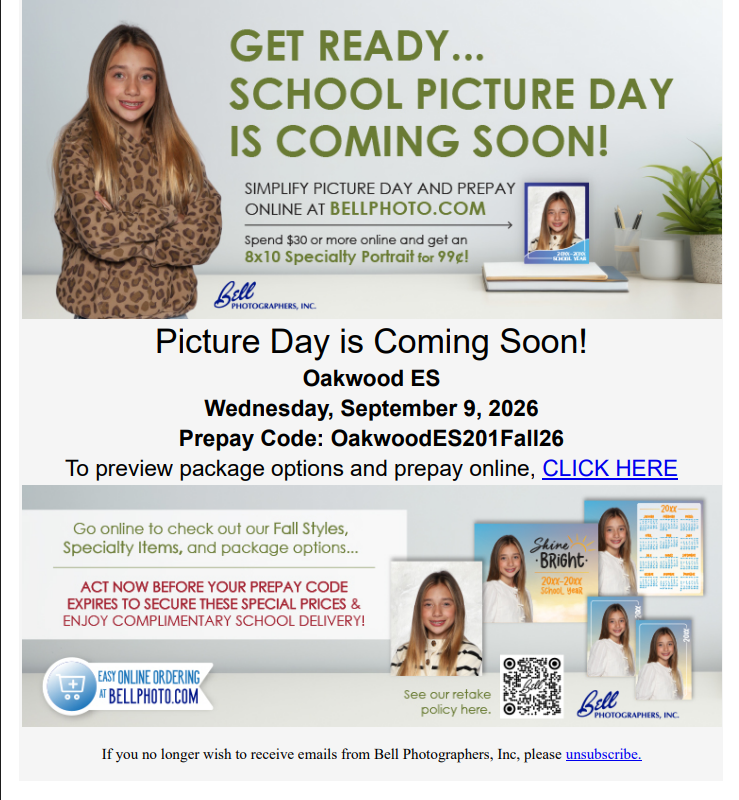 Picture Day prepay code and information