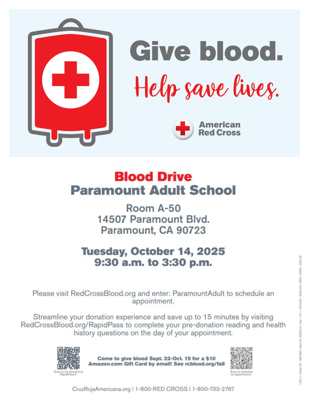 Paramount Adult School Hosts Life-Saving Blood Drive with the American Red Cross