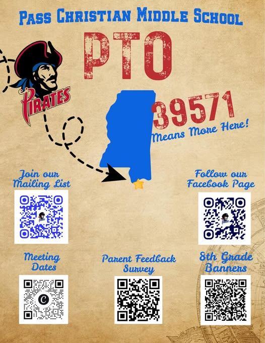 Want to stay connected with everything happening at Pass Christian Middle School PTO? This quick-reference flyer has all the important links you need for the 2026–2027 school year!