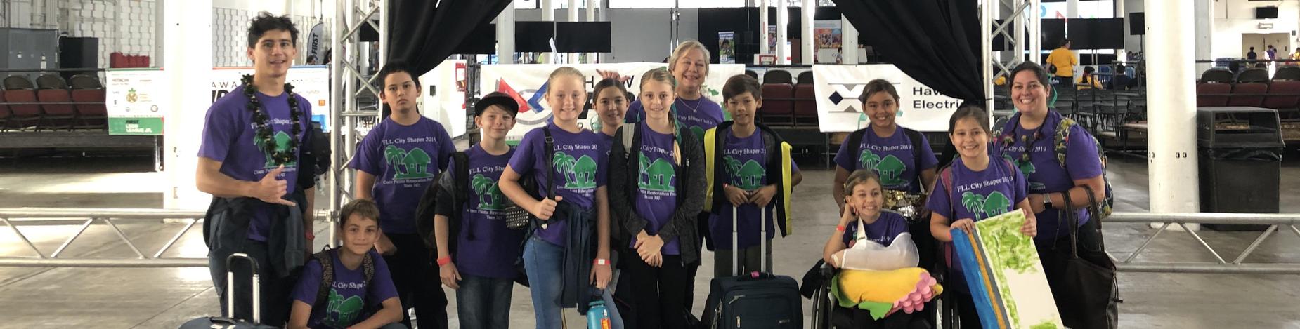 Team 3421 arrives at Neil Blaisdell Exhibit Hall for the big event, FLL State Championships!