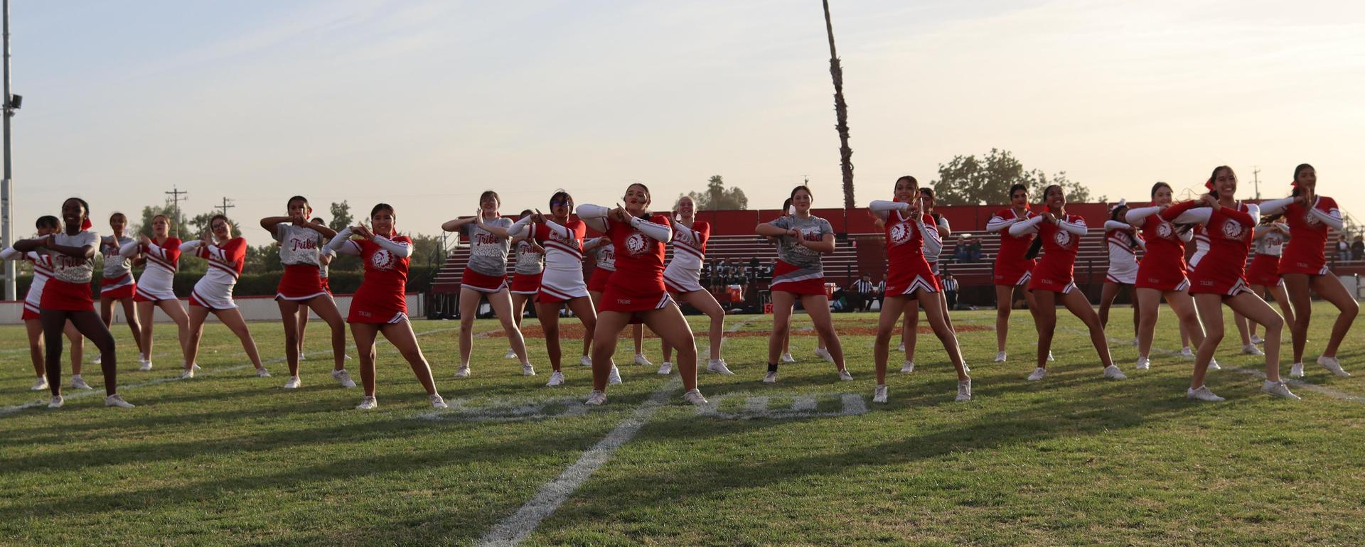 Cheerleaders performing at the football game
