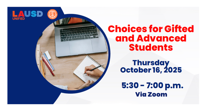 Flyer for GATE's Choices for Gifted and Advanced Students Webinar on Thursday, Oct. 16, 5:30 - 7:00pm.
