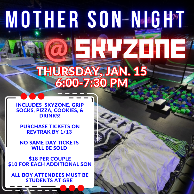 Indoor space at SkyZone featuring colorful trampolines, foam pits, and event details.
