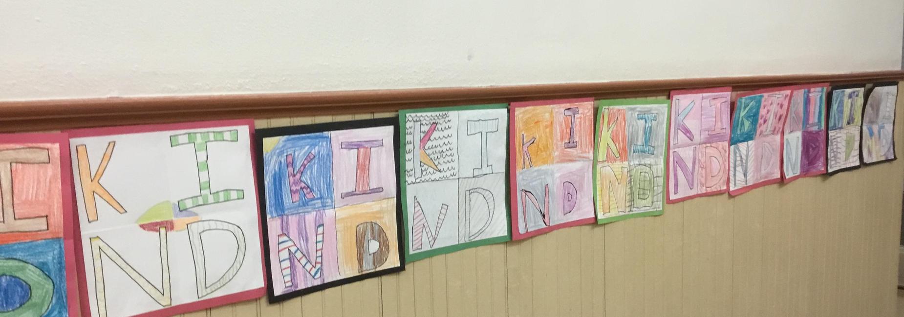 Kid art with KIND in colorful letters