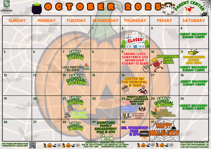 October Parent Calendar