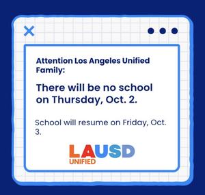 No School Thursday, October 2, 2025
