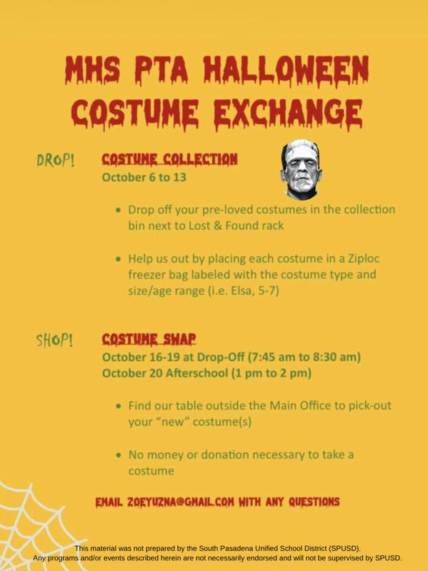 PTA Halloween Costume Exchange Monterey Hills Elementary School
