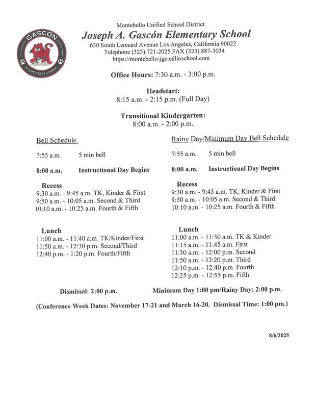 school bell schedule