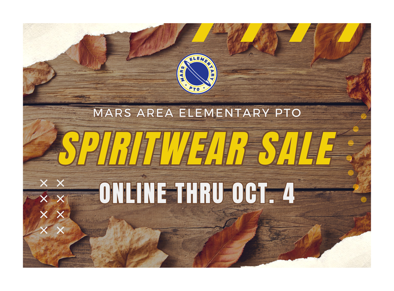 Promotional flyer for a spiritwear sale with leaves and a wooden background.