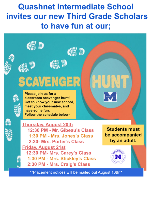 3rd grade scavenger hunt Aug. 20 and 21, 2026