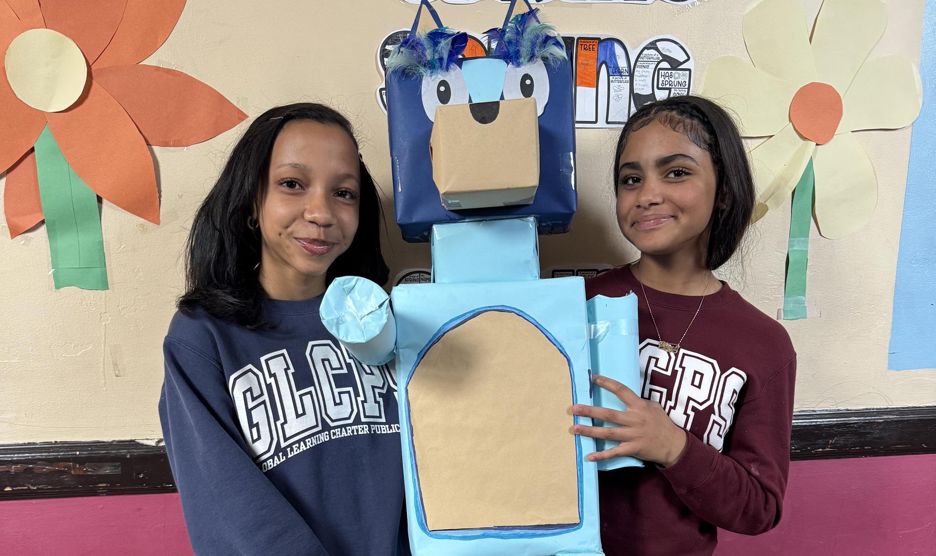 two students with project