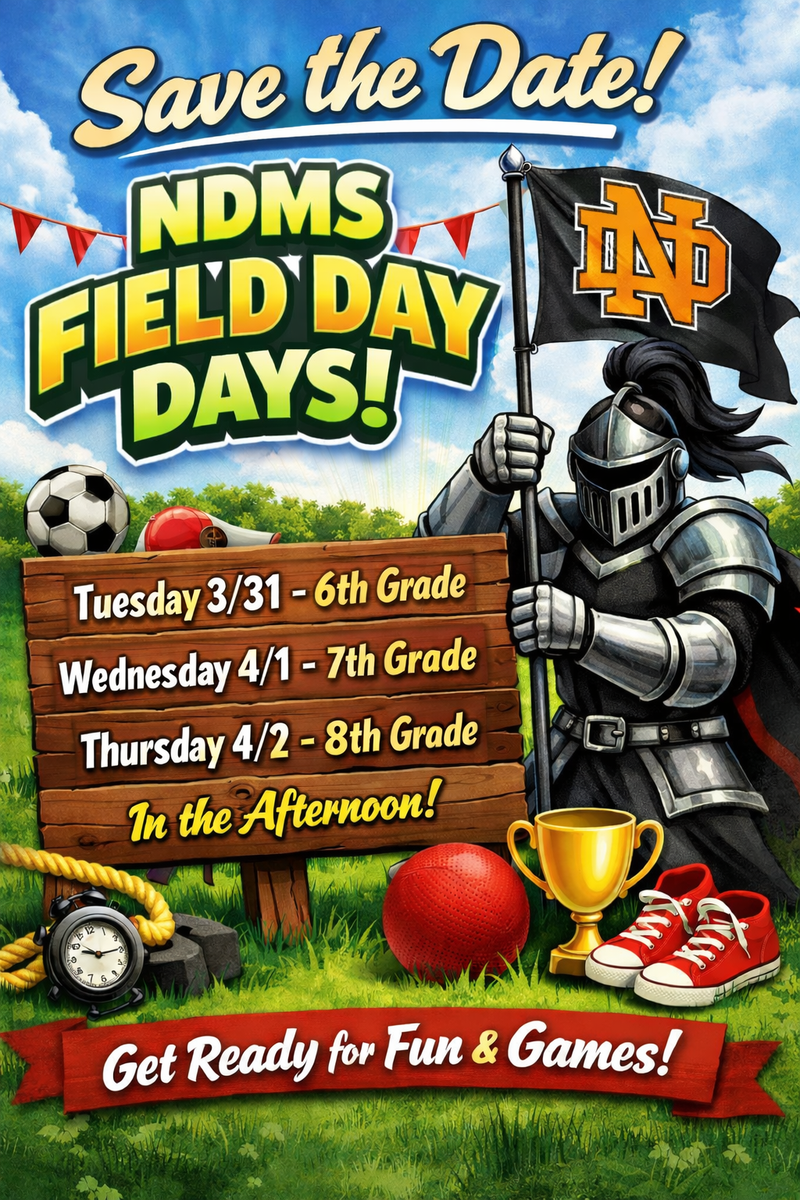 6th Grade: Tuesday, 3/31 7th Grade: Wednesday, 4/1 8th Grade: Thursday, 4/2