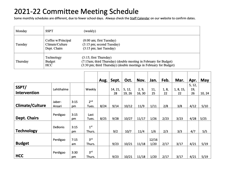 Committee Meeting Schedule Hale Charter Council Hale Charter Academy