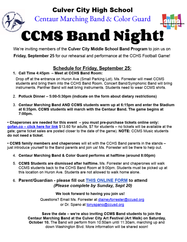 CCMS Band Night 9/25...Performing at CCHS Halftime Show. Thumbnail Image