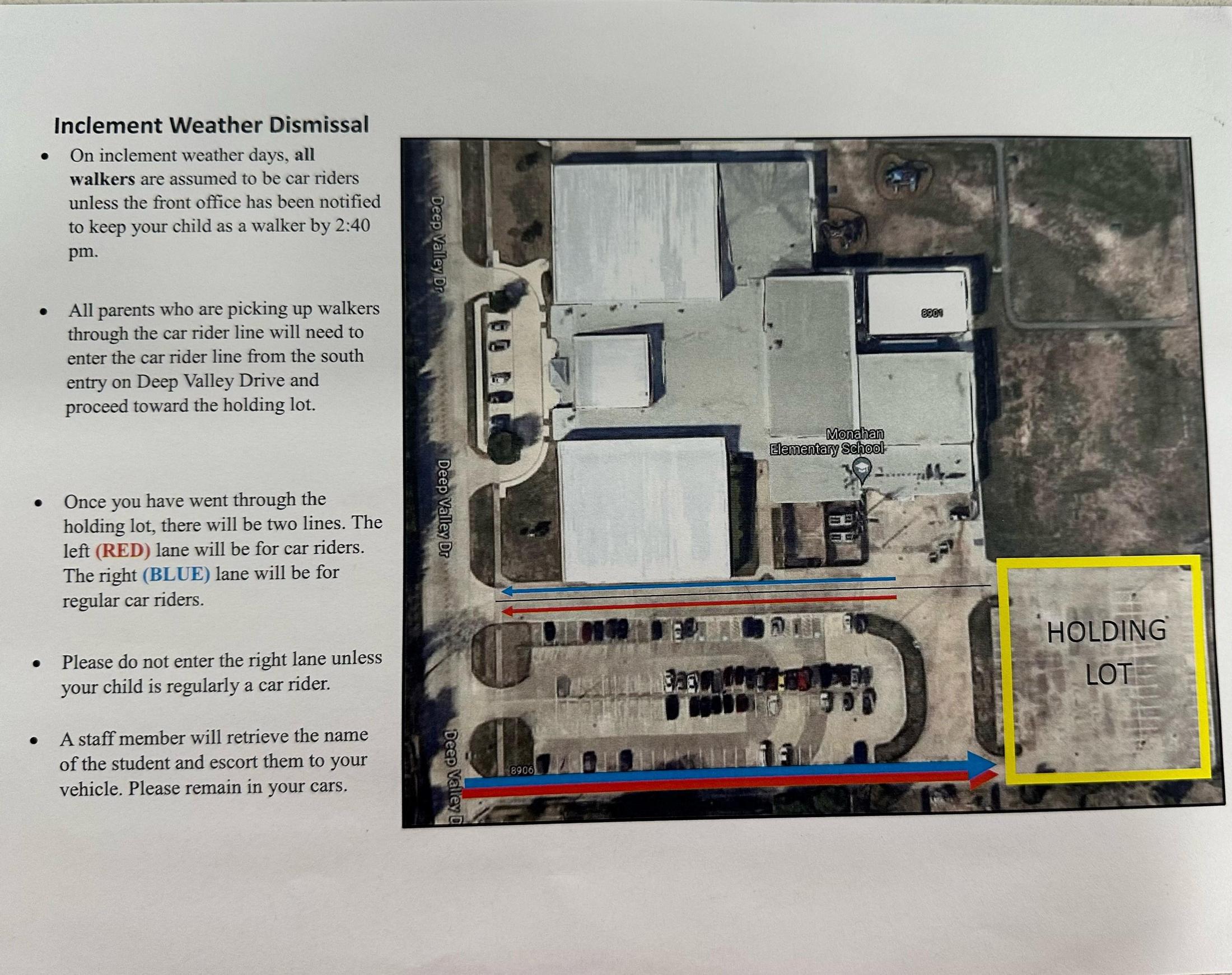 Inclement Weather Dismissal Procedures Information Monahan Elementary