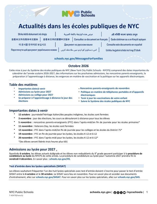 October Family Message letter 1. French