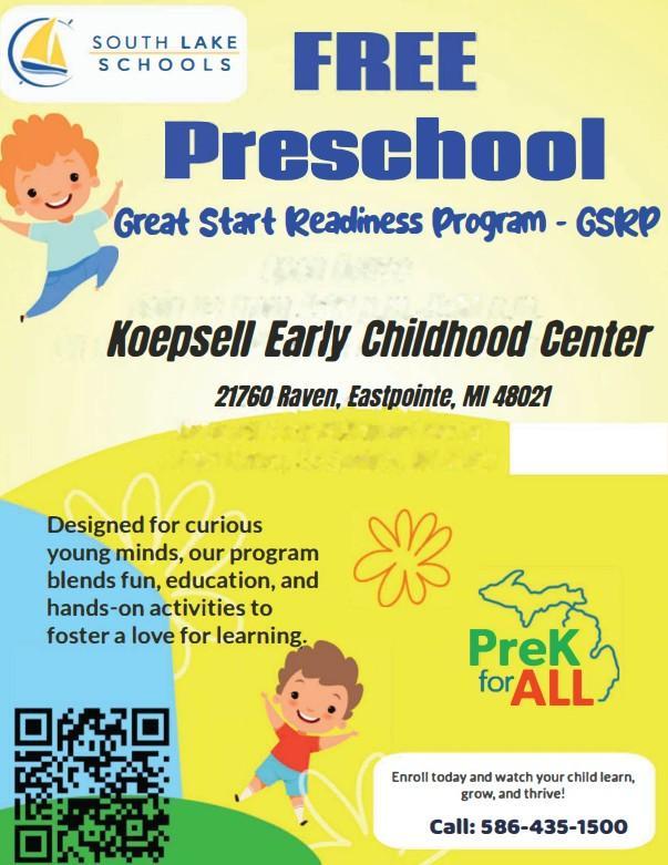 2026-2027 Great Start Readiness Program (GSRP) Preschool Enrollment Featured Photo