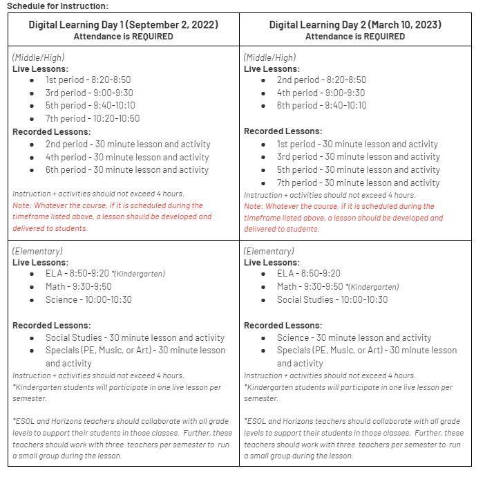 Digital Learning Day Schedule
